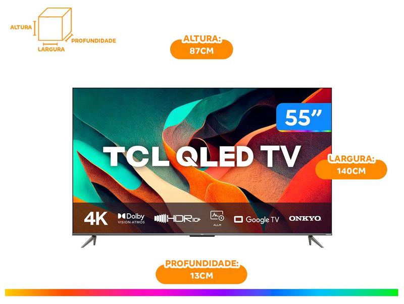 Smart TV 55” 4K UHD QLED TCL 55C635 60Hz Wi-Fi - Bluetooth Google